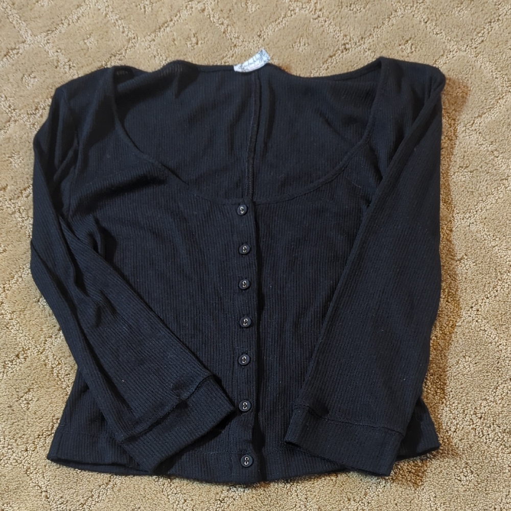 Free People Black Ribbed Cardigan
